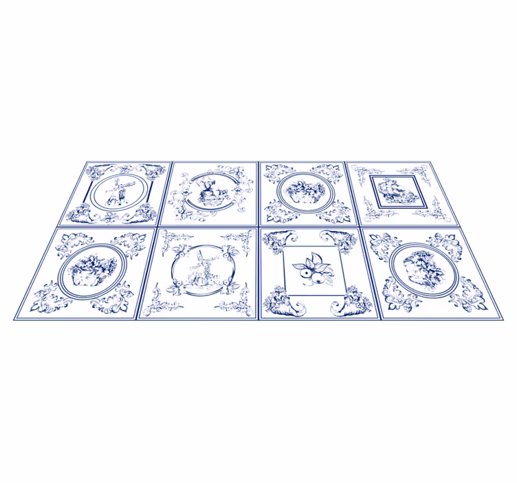 Vintage siniset laatat laatta vinyylimatto - Tenstickers
