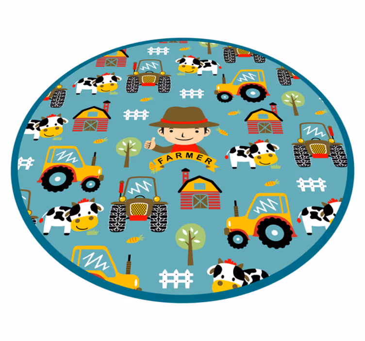 Maanviljelijä, eläimet ja traktoripiiri eläin vinyylimatto - Tenstickers