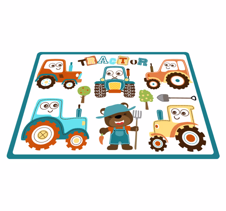 Animoidut traktorit lastenhuone vinyylimatto - Tenstickers
