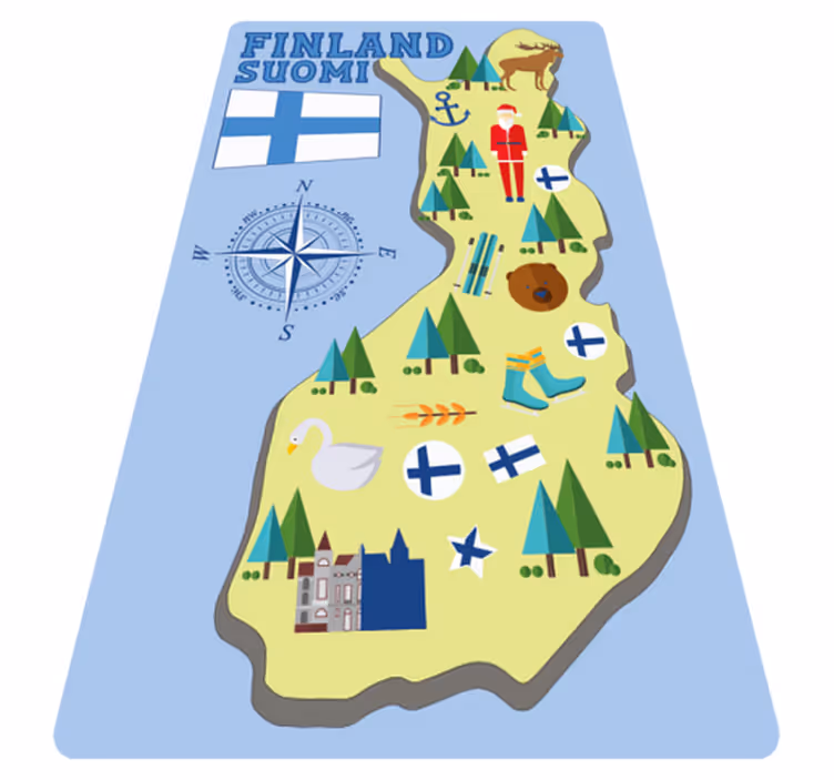 Karttaa suomalaisia teemoja maailmakartta vinyylimatto - Tenstickers