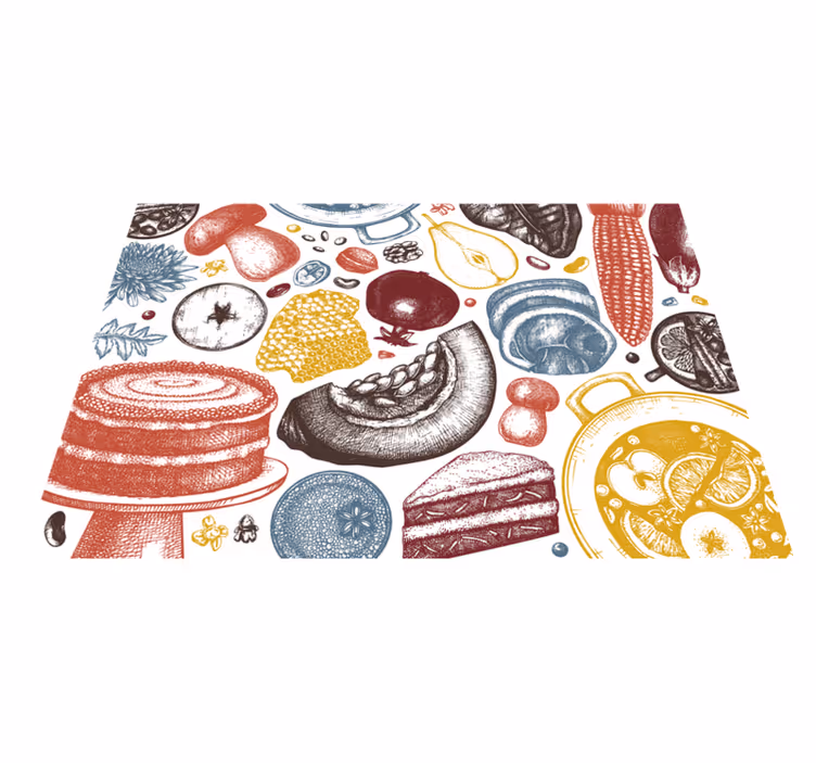 Kulinaarisia kuvituksia keittiön vinyylimatto - Tenstickers