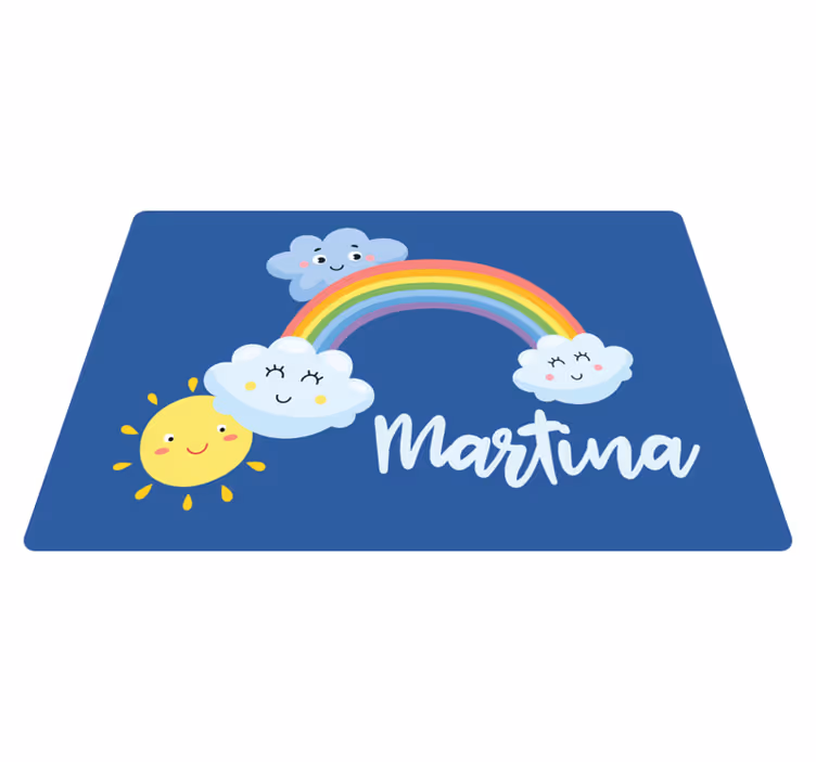 Sateenkaari ja pilvet räätälöity nimi vinyylimatto - Tenstickers