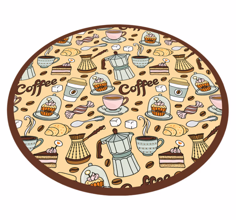 Pyöreä kahvin muotoilu keittiön vinyylimatto - Tenstickers