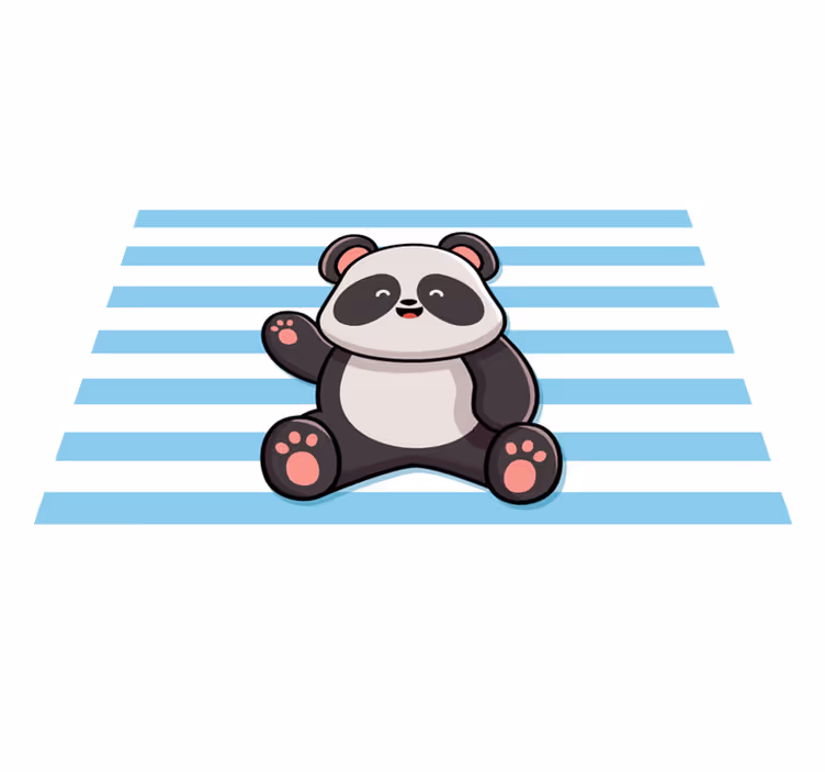 Onnellinen panda raidallisella taustalla eläin vinyylimatto - Tenstickers