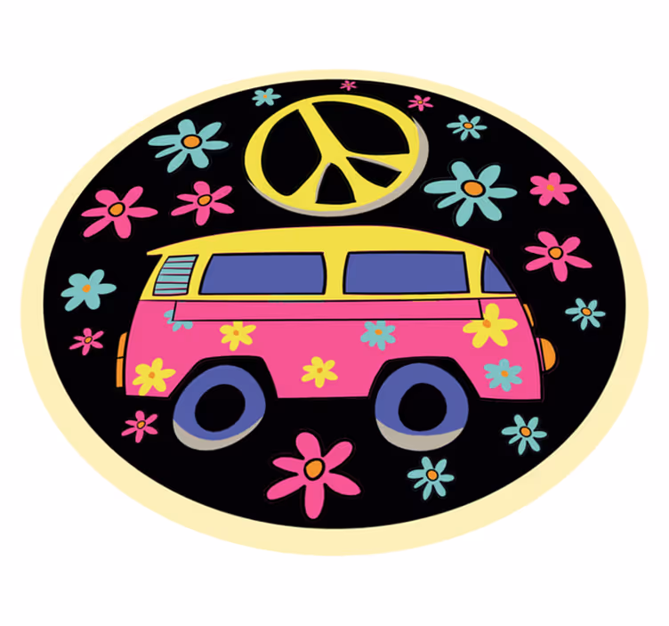 Pikkubussi rauhanmerkillä vinyylimatto retro - Tenstickers
