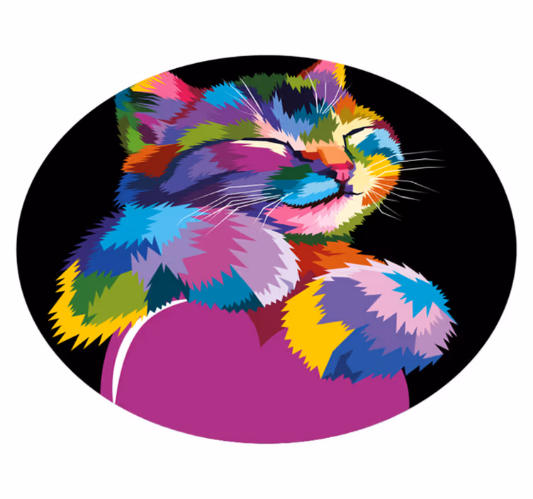 Värikkäitä kissan kasvoja pyöreä vinyylimatto - Tenstickers
