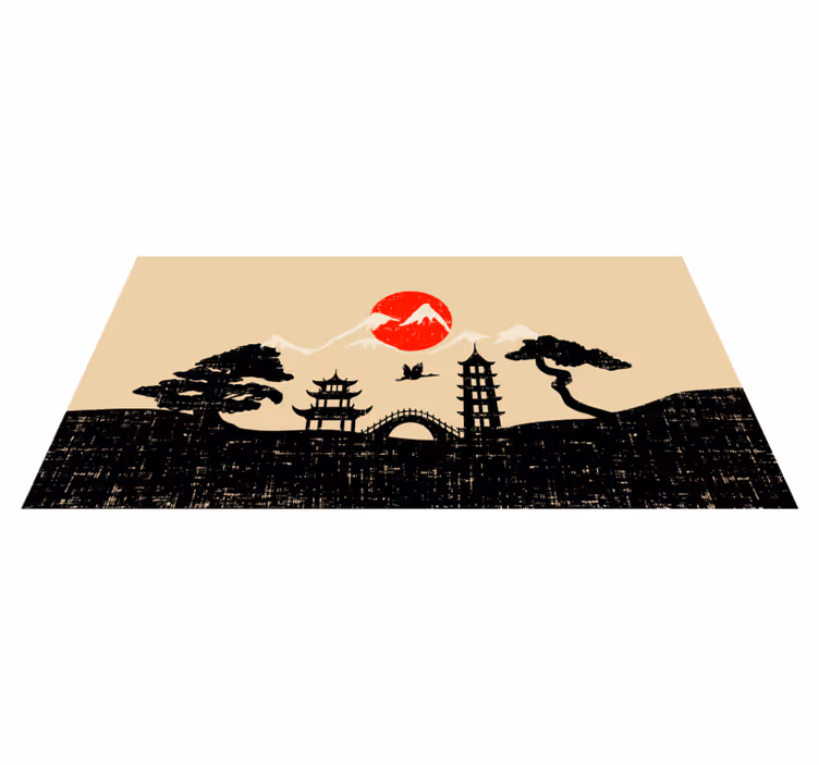 Japanilainen puutarha siluetti moderni vinyylimatto - Tenstickers