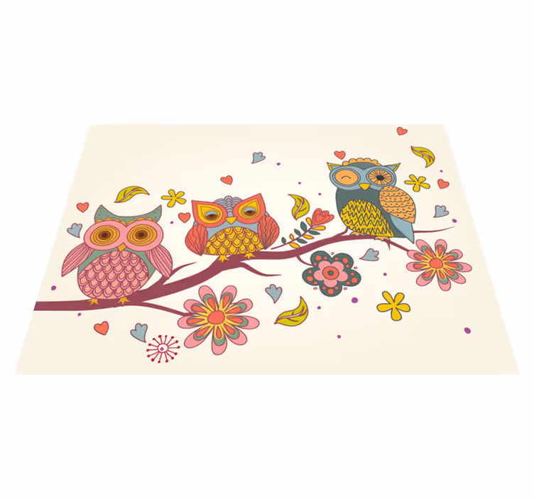 Mandala -pöllö, jossa on monia värejä Vinyylimatto makuuhuoneesee - Tenstickers