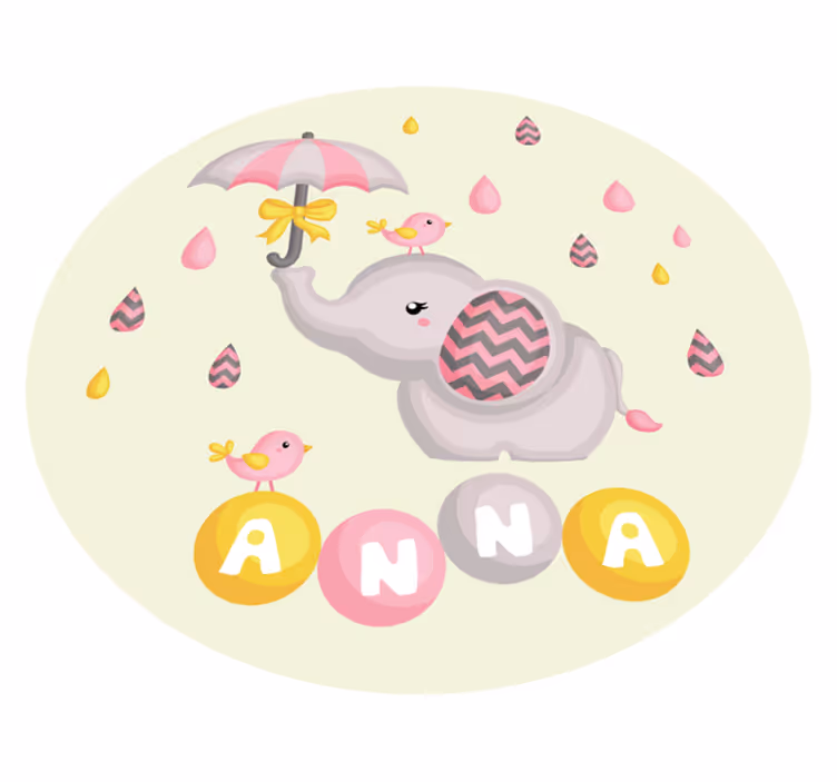 Lasten norsu ja lintu sateenvarjolla nimi vinyylimatto - Tenstickers