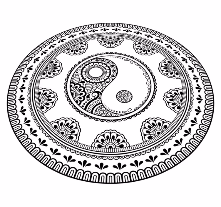 Harmaa pyöreä elementti mandala vinyylimatto - Tenstickers