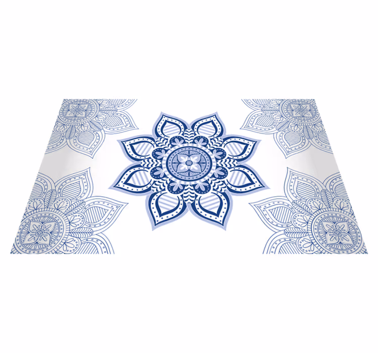 Monimutkainen sininen kukka mandala vinyylimatto - Tenstickers