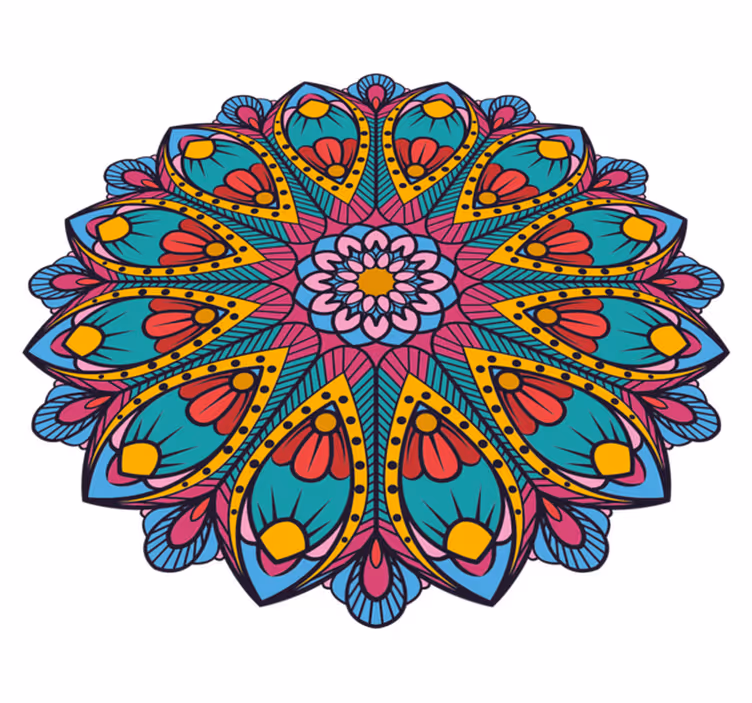 Värikäs kukka-aiheinen kuva mandala vinyylimatto - Tenstickers