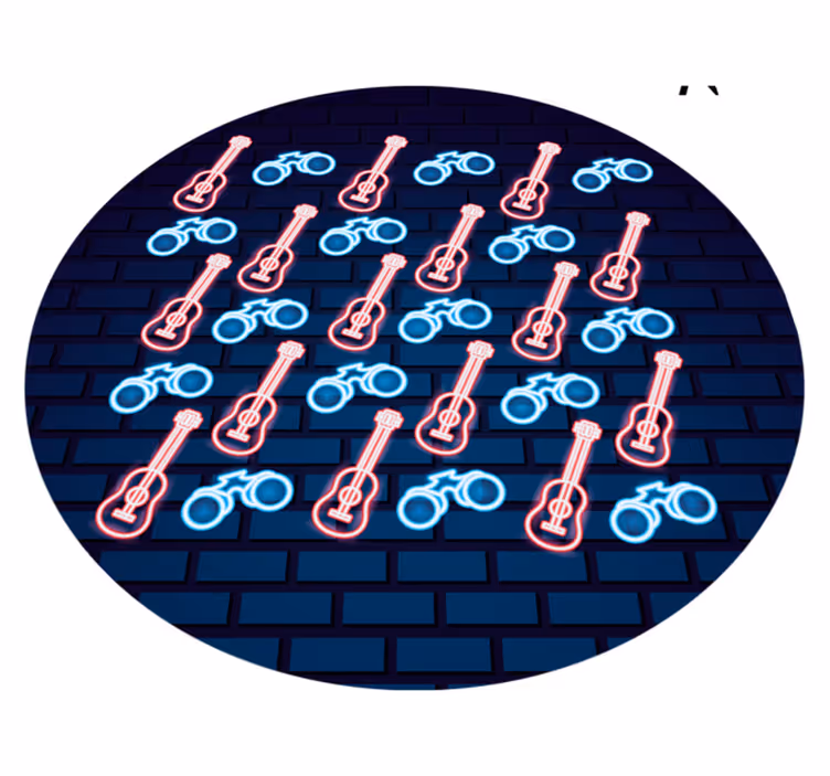 Kitarakuvio neon -tyylillä pyöreä vinyylimatto - Tenstickers