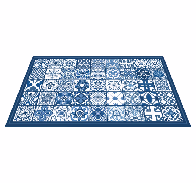 Sininen ja valkoinen mosaiikkikuvio laatta vinyylimatto - Tenstickers
