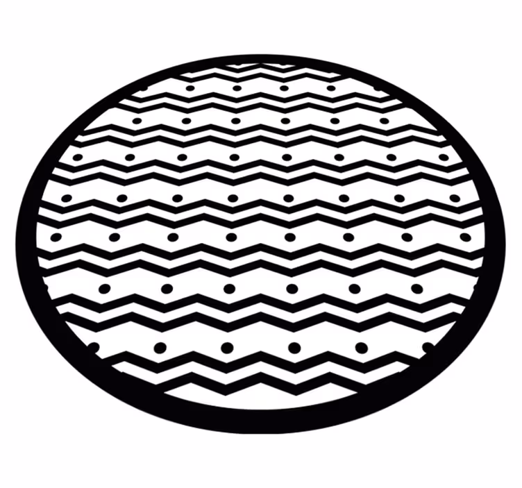 Mustavalkoinen siksak ja pisteitä pyöreä vinyylimatto - Tenstickers