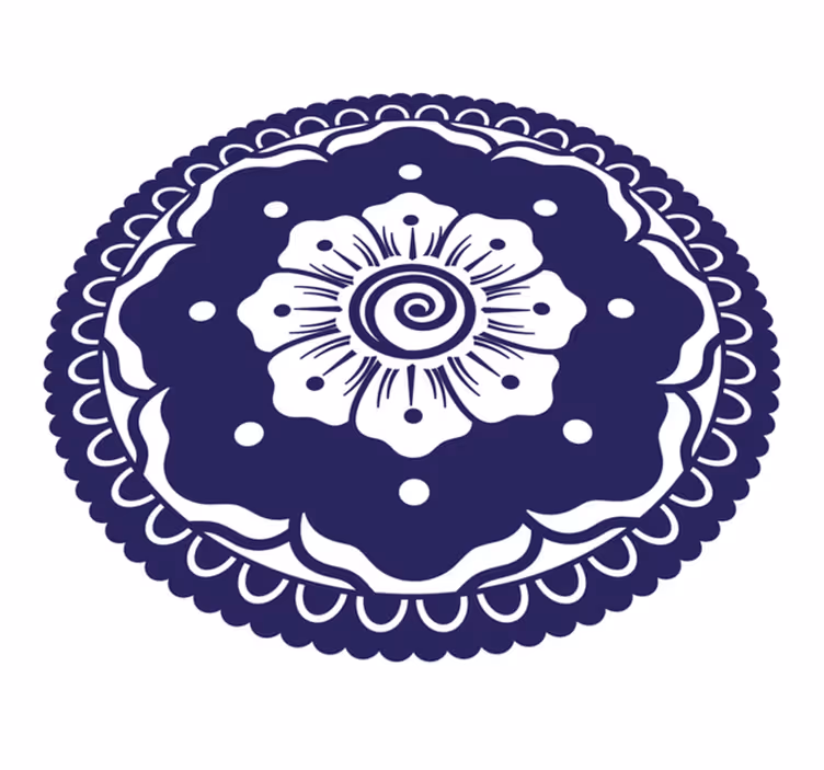 Laivastonsininen kukka-asetelma mandala vinyylimatto - Tenstickers
