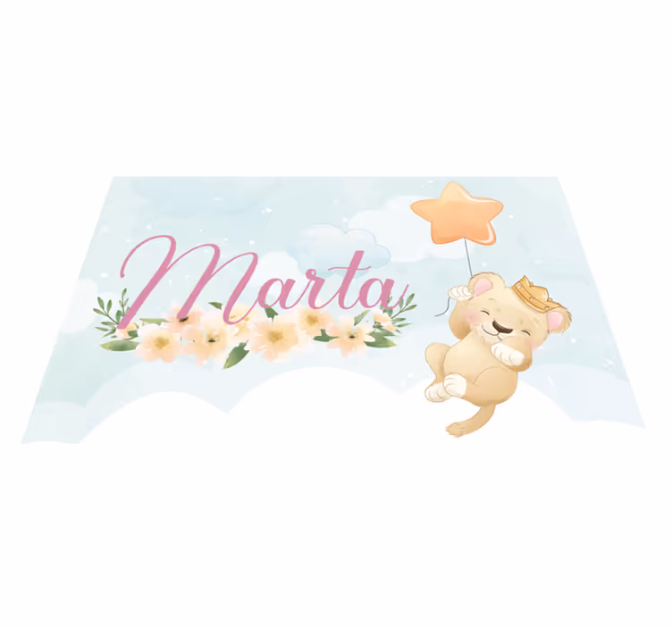 Leijona ilmapallolla ja nimellä vauvan huoneen vinyylimatto - Tenstickers