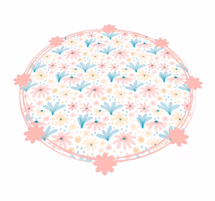 Pastellivärinen kukkakuvio pyöreä vinyylimatto - Tenstickers