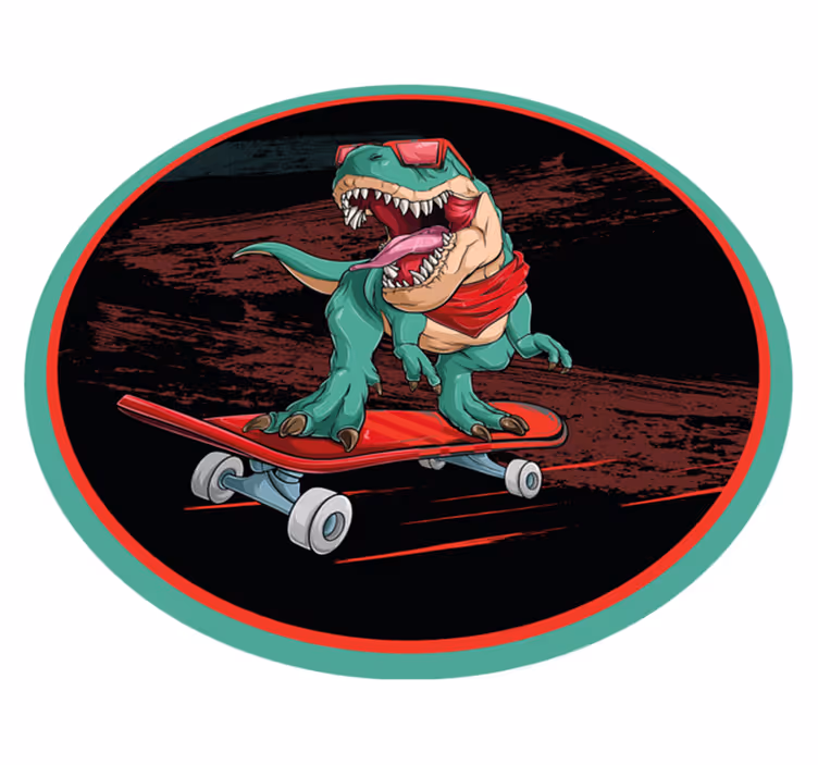 Siisti rullalautaileva dinosaurus teinin vinyylimatto - Tenstickers