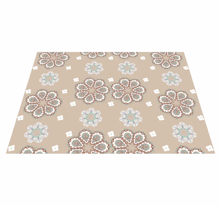 Elegantti mosaiikkikukkakuvio beige vinyylimatto - Tenstickers