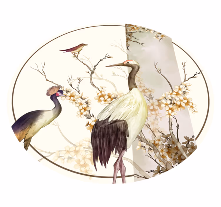 Oksia ja lintuja chinoiserie vinyylimatto eläin - Tenstickers