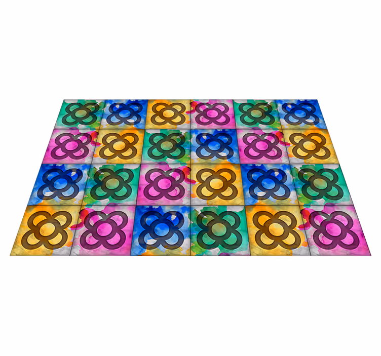Värikäs panot-laatta vinyylimatto retro - Tenstickers