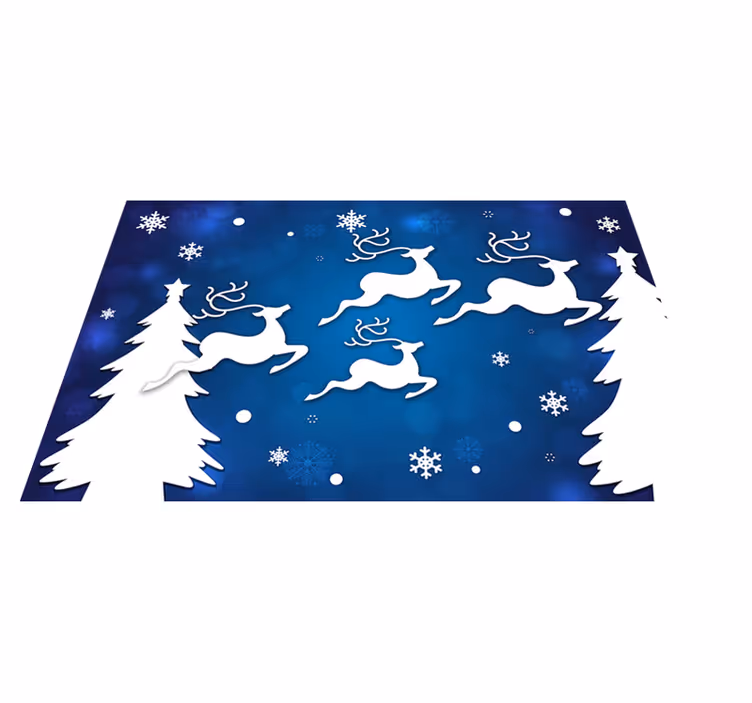 Reindeer lentää sinisellä taustalla joulu vinyylimatto - Tenstickers