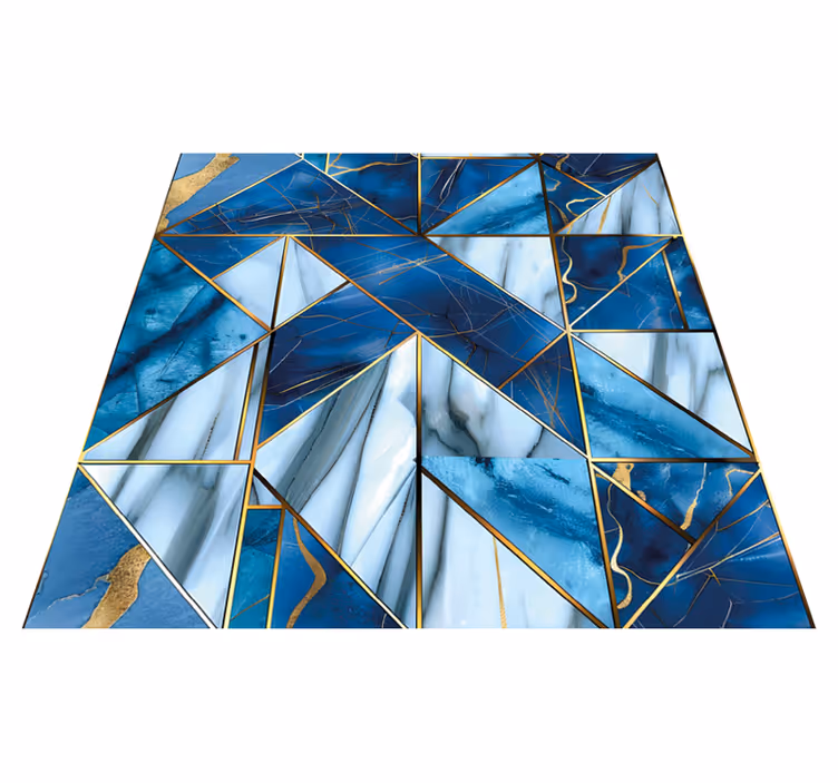 Geometrinen sininen ja kultainen marmori vinyylimatto - Tenstickers