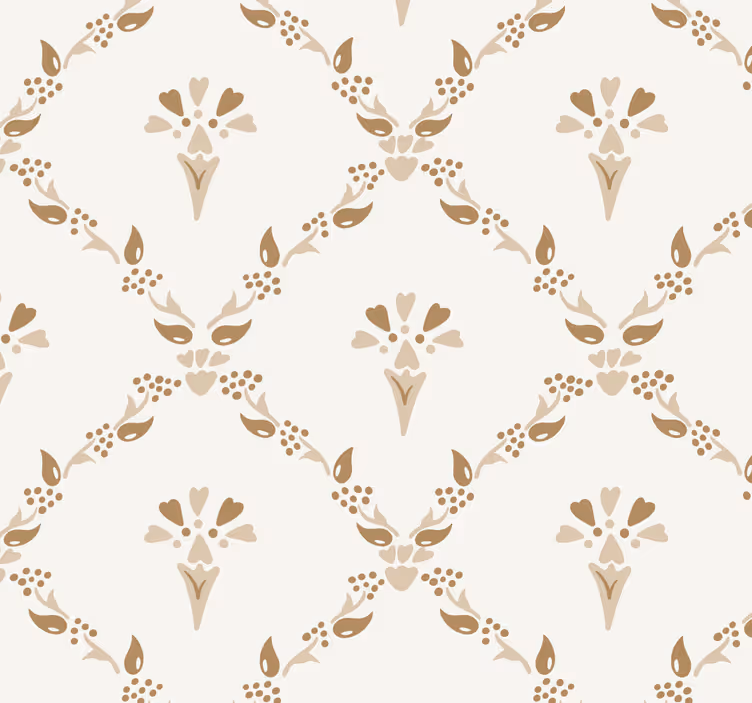 Kuusikulmainen kukkakuvioinen beige tapetti - Tenstickers