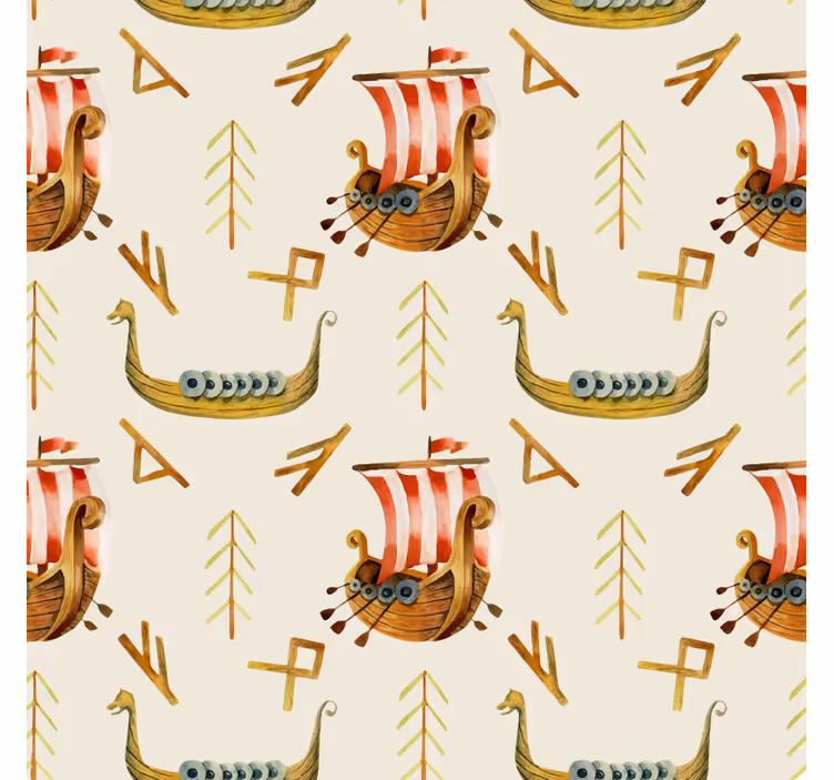 Vikinkilaivakuviot luonto tapetti - Tenstickers