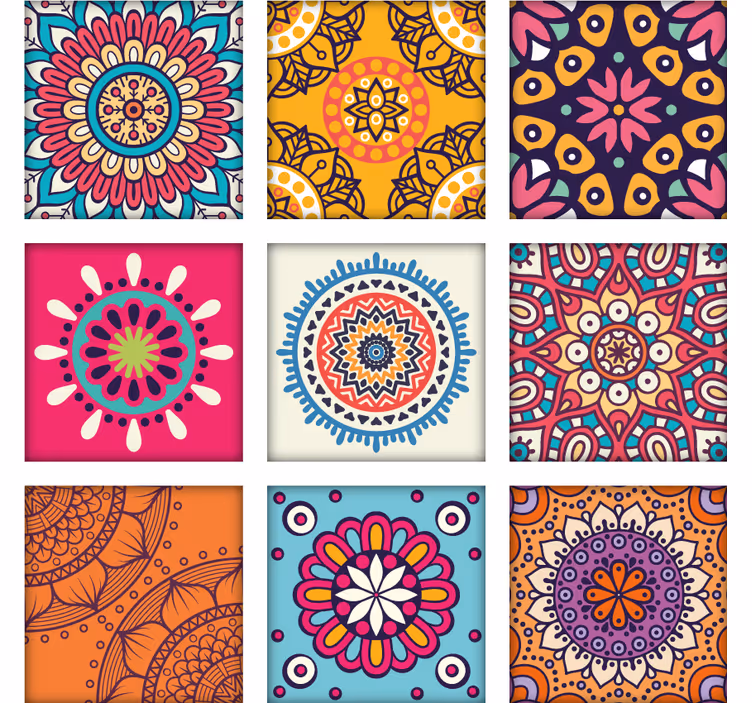 Värikkäät mosaiikkikuvioiset ornamentti tapetti - Tenstickers