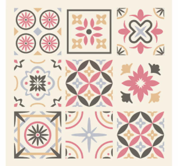 Geometrinen kukkakuvio laattatapetti - Tenstickers