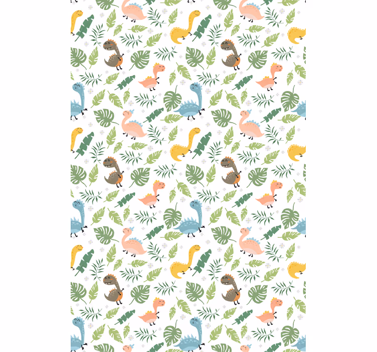 Pastellivärinen metsä dinosauruskuvioilla tapetti - Tenstickers