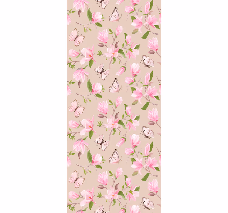 Pinkki magnolia ja perhossuunnittelu kukkatapetti - Tenstickers
