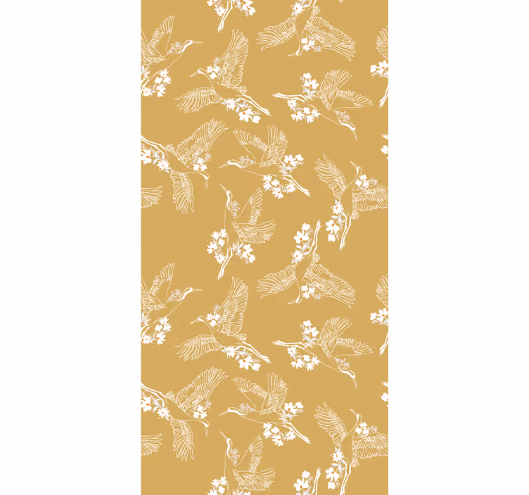 Beige tapetti japanilaiset kukat ja linnut - Tenstickers