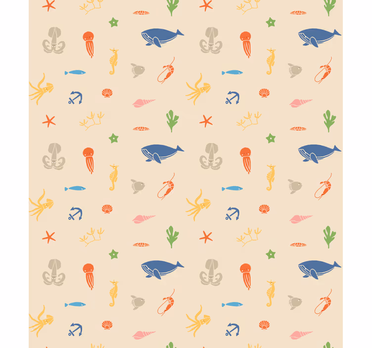 Beige tapetti merieläimillä vaaleanbeige taustalla - Tenstickers