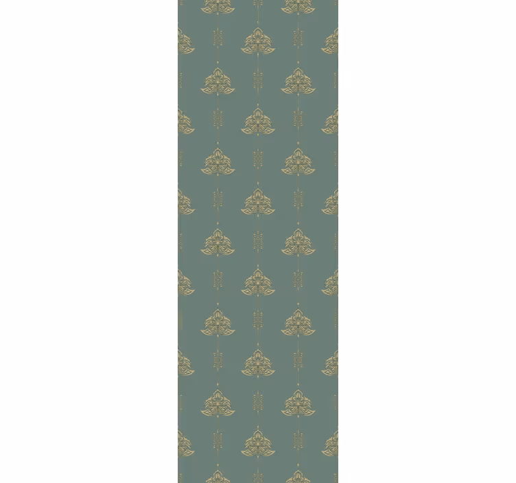 Teal jugendtyylinen kuvio kultaisilla kukilla vihreä tapetti - Tenstickers