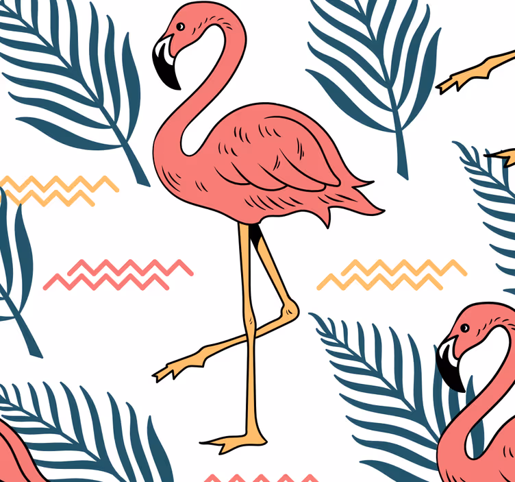 Flamingo trooppinen printti lintu tapetti - Tenstickers