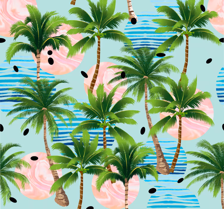 Värikäs palmu ja aalto puutapetti - Tenstickers