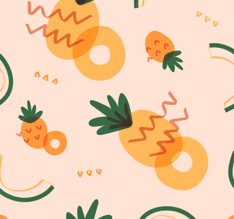 Keltainen ja vihreä ananas retro tapetti Muu vintage tapetti - Tenstickers