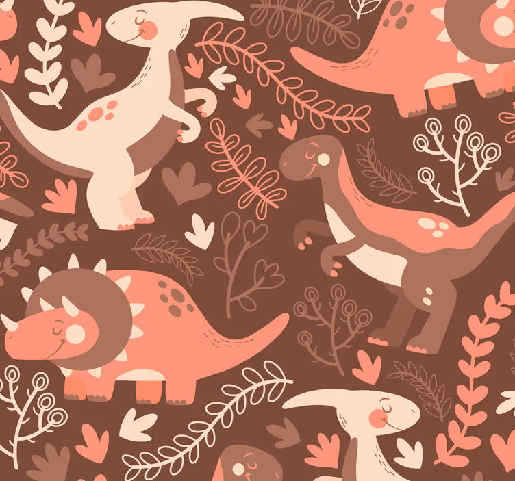 Dinosaurukset ja lehdet lastenhuoneen tapetti - Tenstickers