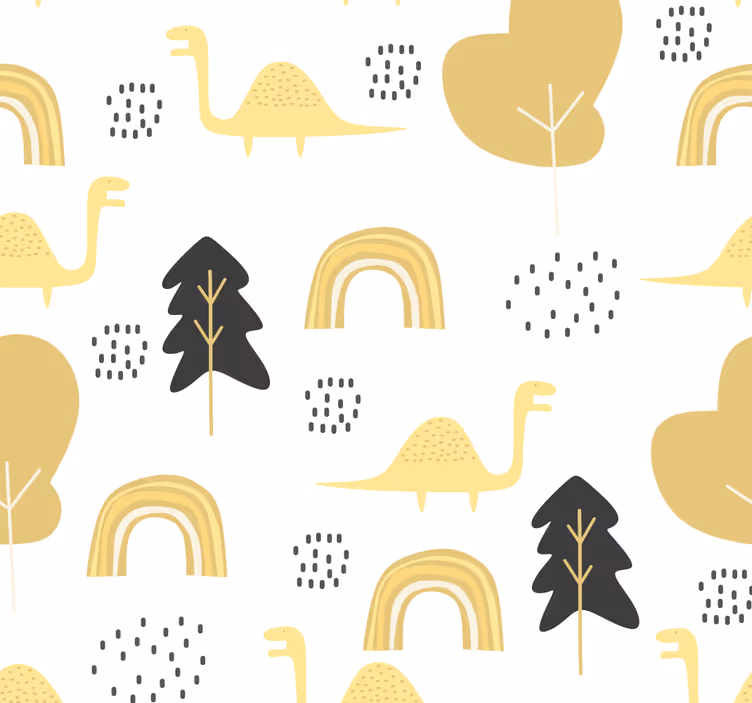 Keltainen dinosaurukset pohjoismainen tyyli lastenhuoneen tapetti - Tenstickers