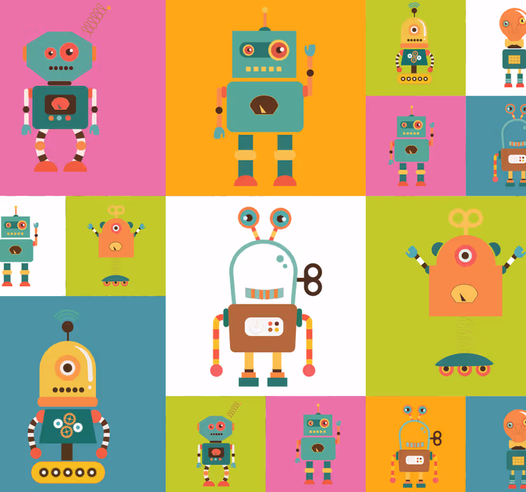 Hauskoja robotteja lasten makuuhuoneen tapetti - Tenstickers