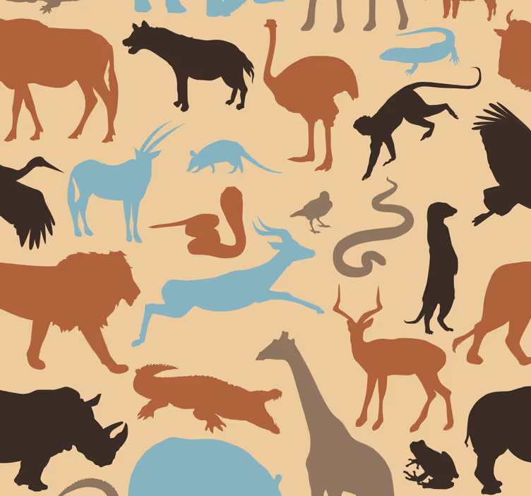 Siluetti safari eläimiä eläintapetti - Tenstickers