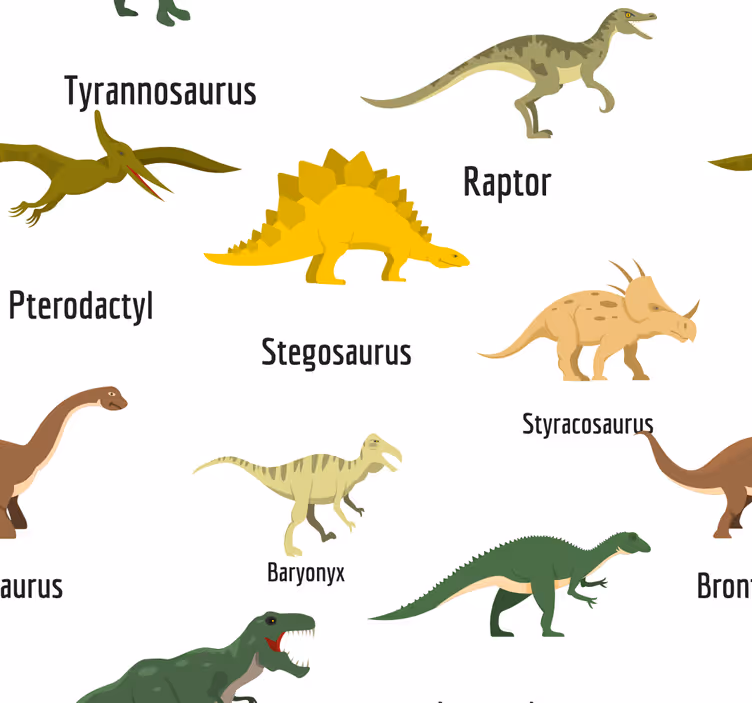 Realistiset dinosaurukset nimillä lastenhuoneen tapetti - Tenstickers