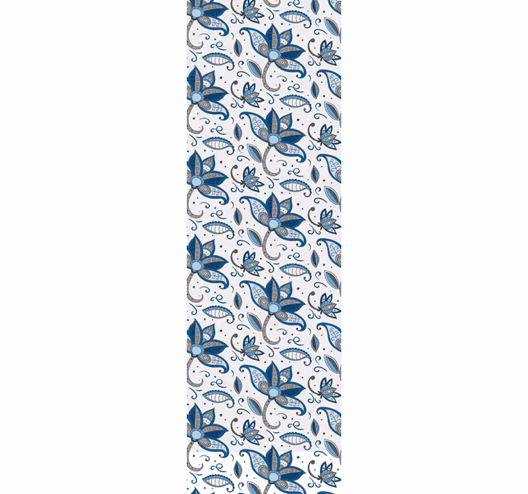 Sinisiä kukkia doodles lehtitapetti - Tenstickers