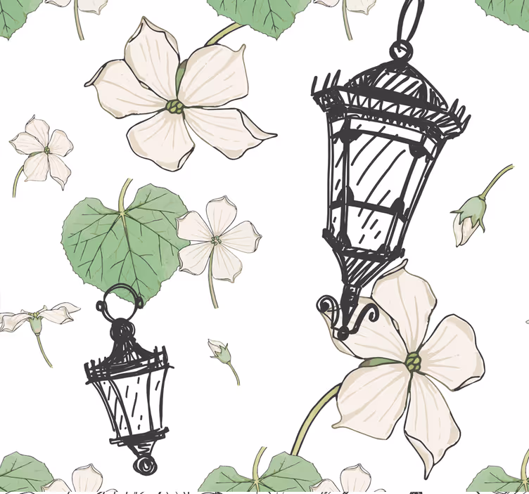Kasvitieteellinen lyhtykuvio ornamentti tapetti - Tenstickers