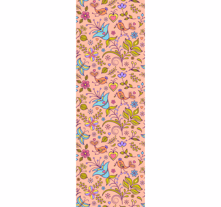 Kukka lintu-aihe ornamentti tapetti - Tenstickers