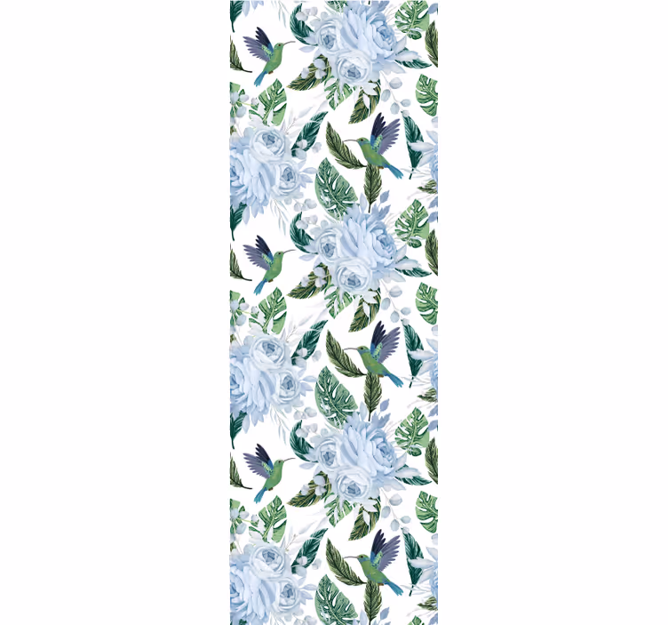 Kukkainen kolibri design kukkatapetti - Tenstickers