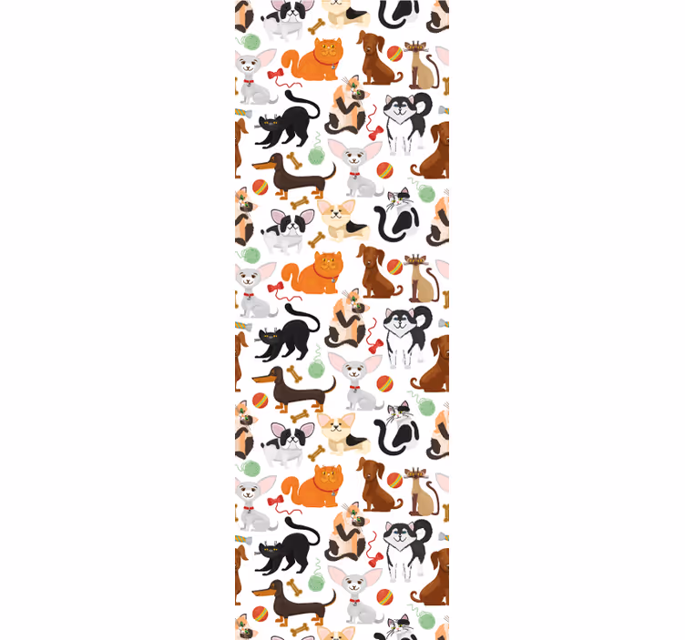 Kissa ja koirat kuvio valkoinen tausta lastenhuoneen tapetti - Tenstickers